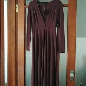 Chocolate brown V neck dress